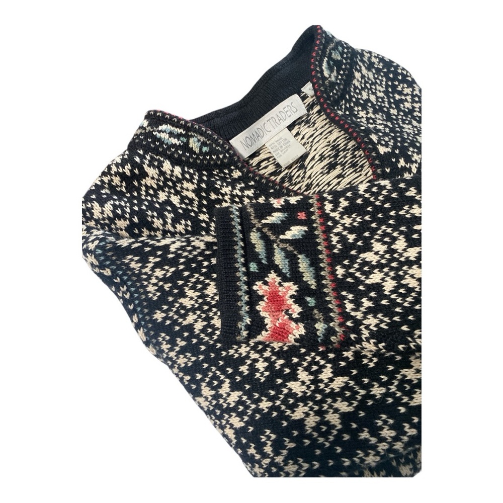 Nomadic Trading Nordic Fair Isle Cropped Cotton Sweater V-neck women’s Sz S - Picture 2 of 9